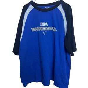 NBA Elevation Men 2XL Blue Colorblock Raglan Embroidered Basketball T-Shirt Retr